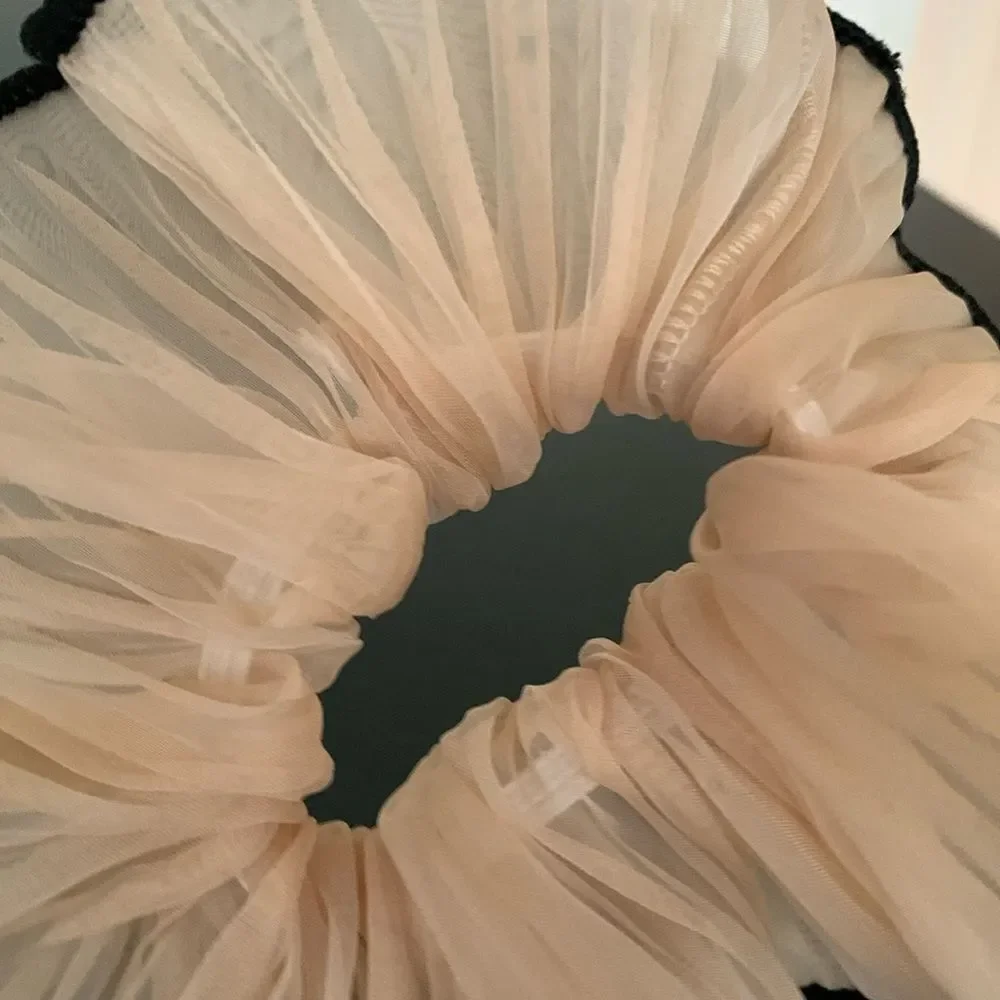 Oversized Organza Scrunchie with Ruffle Edge in Sheer Almond